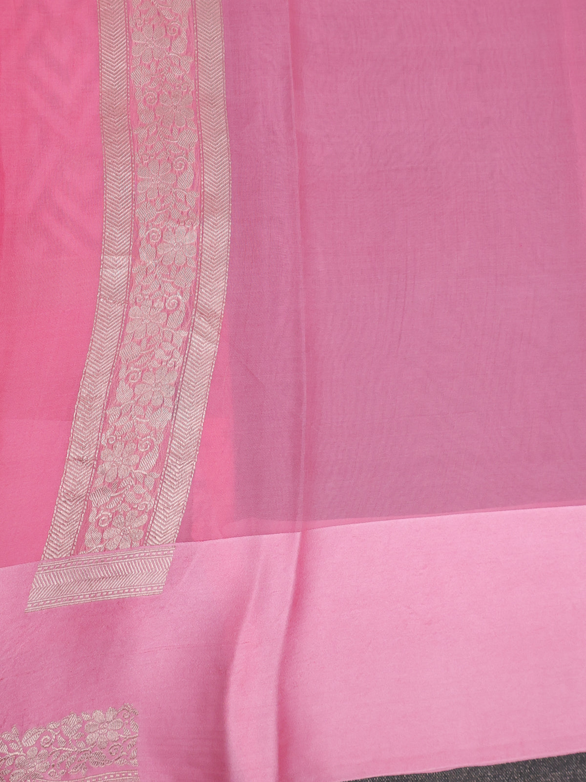 Light Pink Banarasi Kora Saree With Allover Thread Weaves And Satin Border