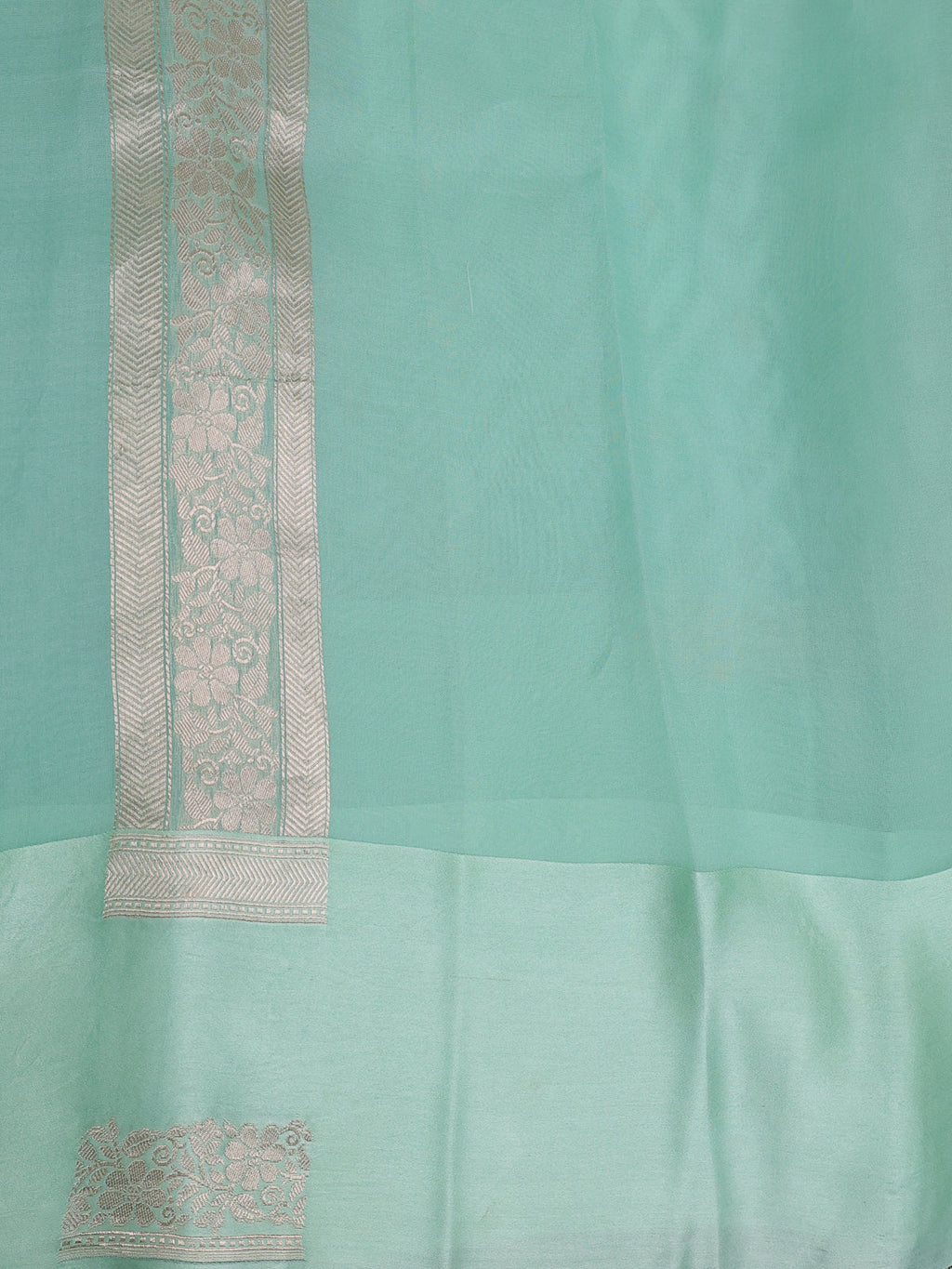 Teal Green Banarasi Kora Saree With Allover Thread Weaves And Satin Border