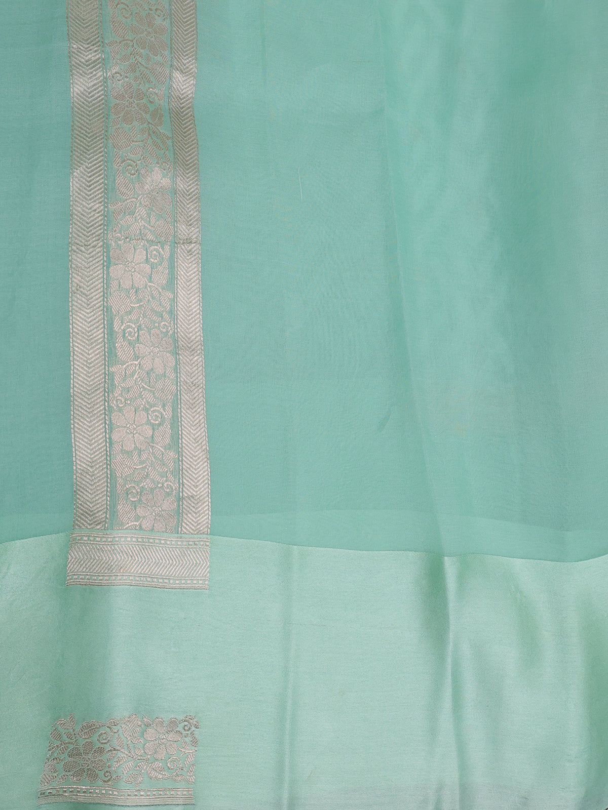 Teal Green Banarasi Kora Saree With Allover Thread Weaves And Satin Border