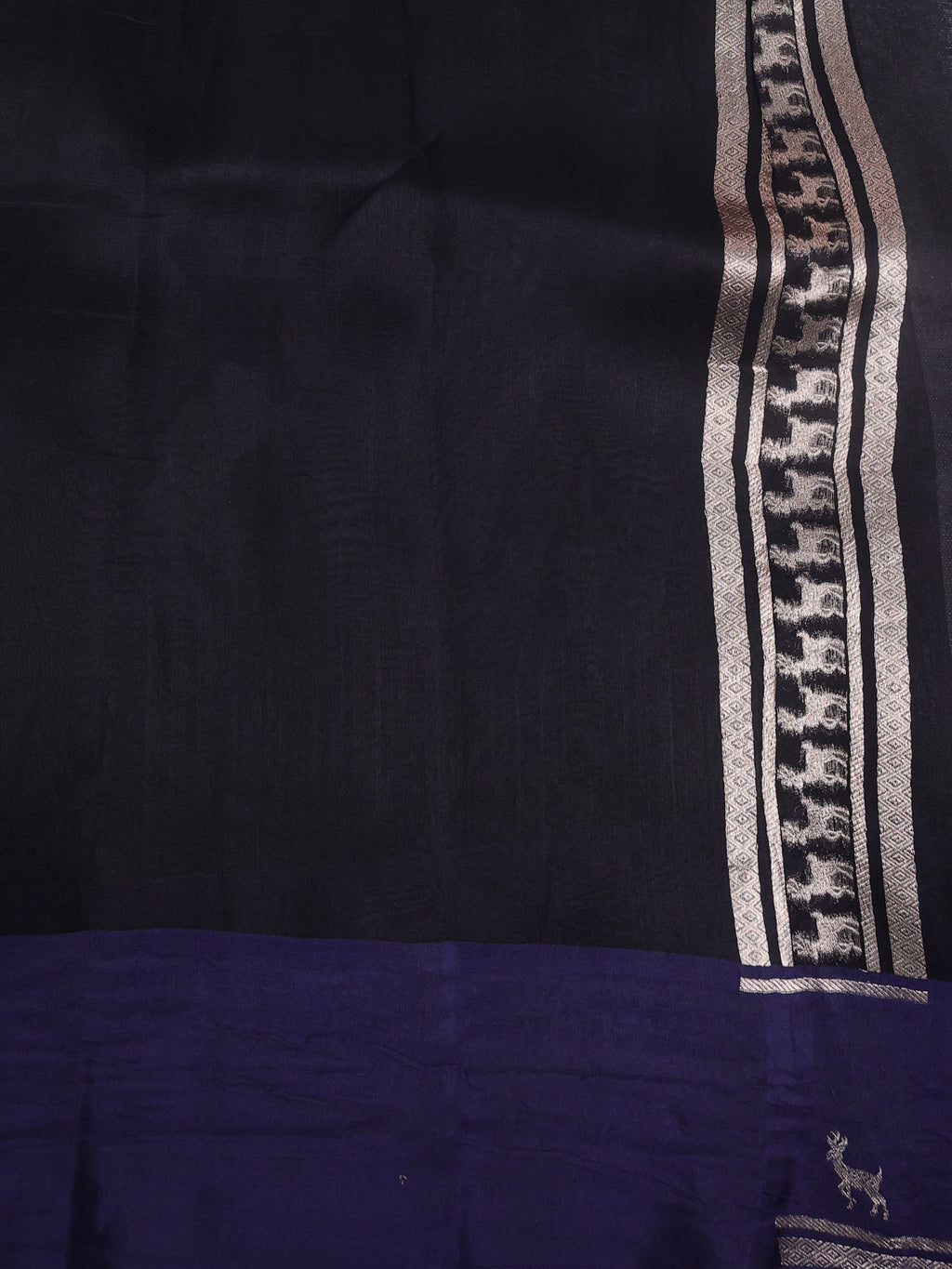 Blue Banarasi Silk Saree With Allover Zari Weaves & Deer Butta Border