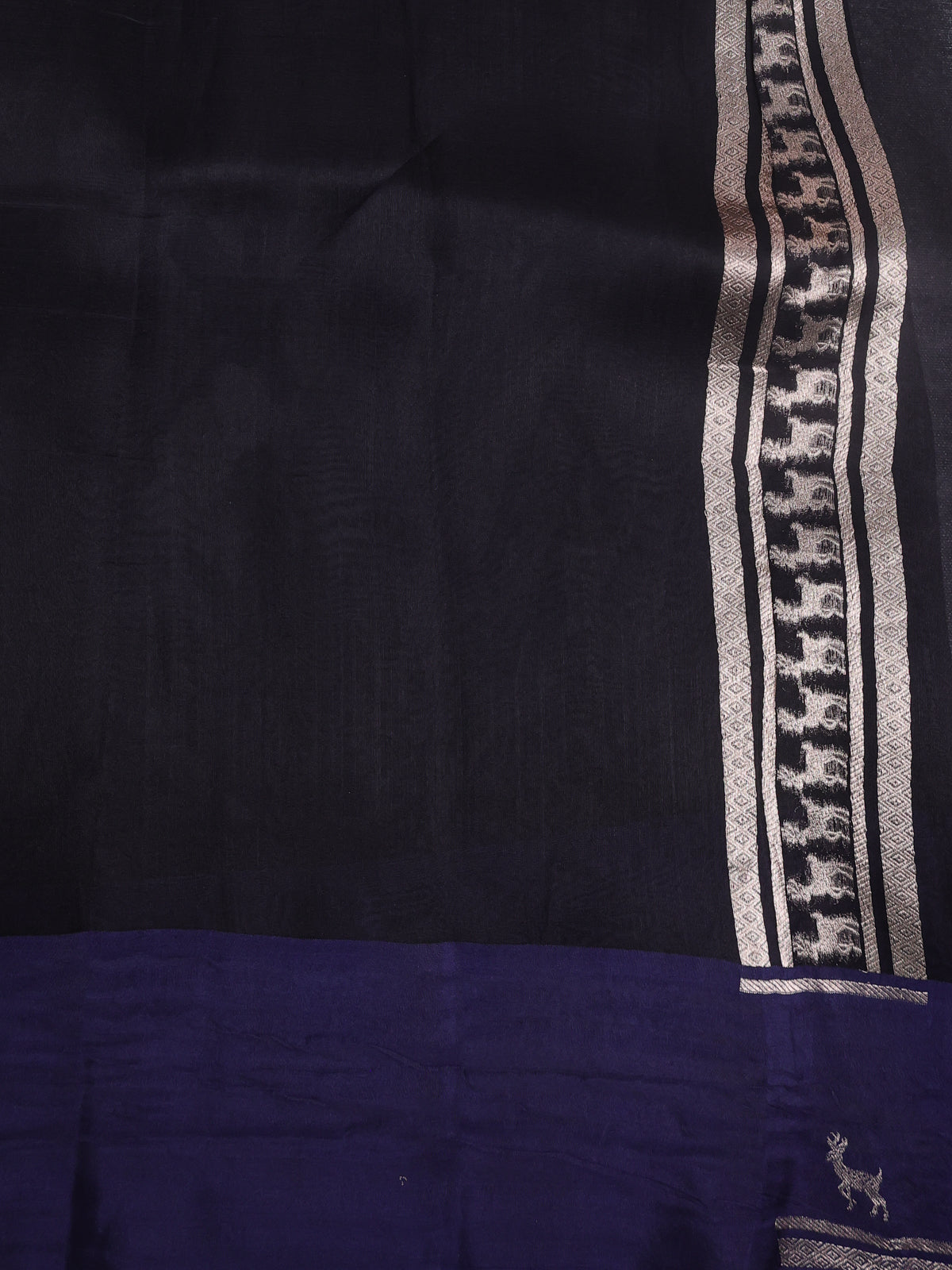 Blue Banarasi Silk Saree With Allover Zari Weaves & Deer Butta Border