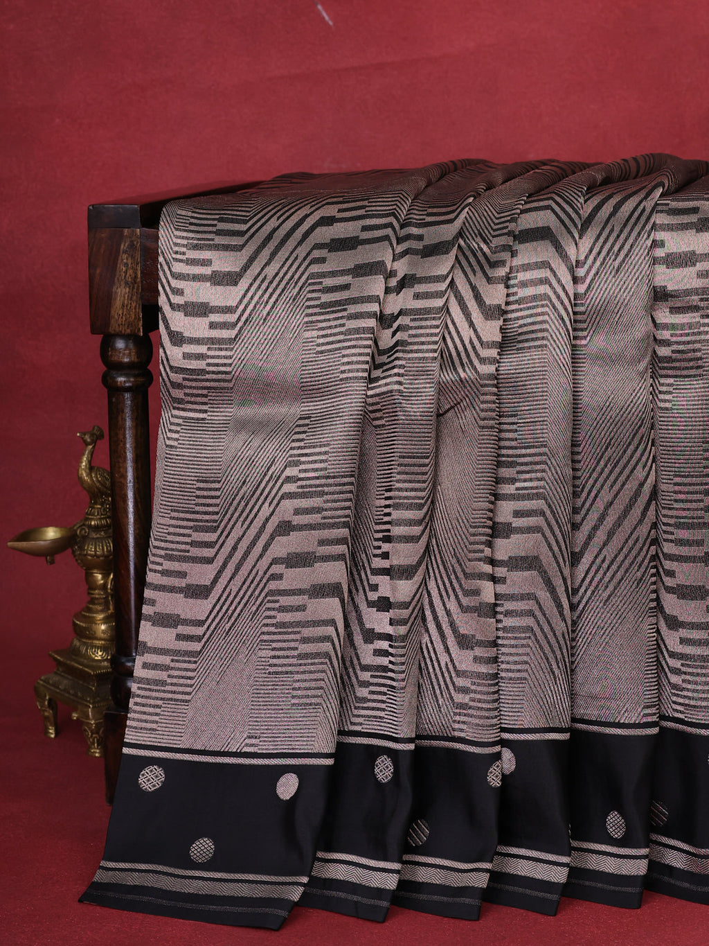 Black Banarasi Silk Saree With Zari Weaves & Butta Border
