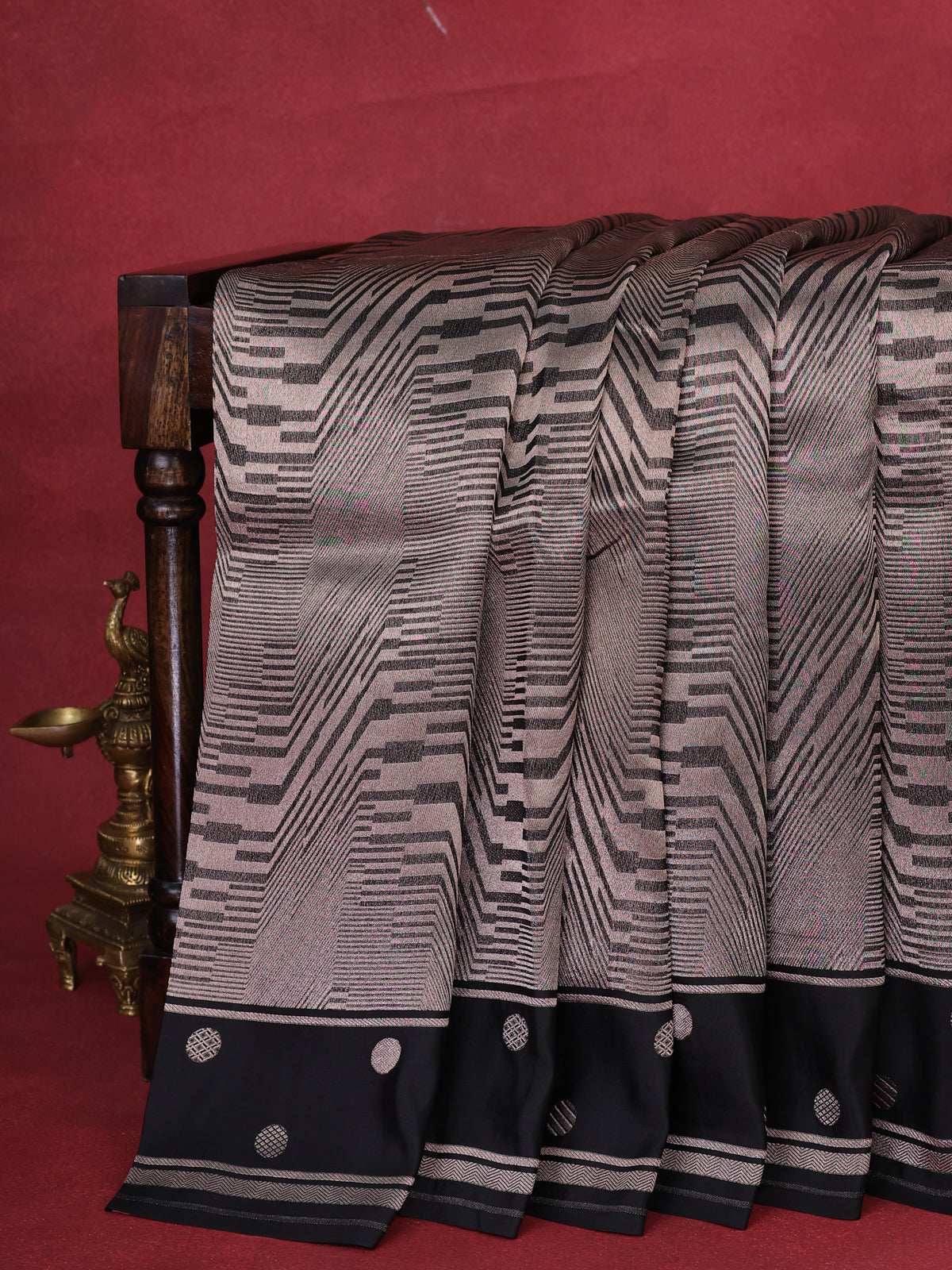 Black Banarasi Silk Saree With Zari Weaves & Butta Border