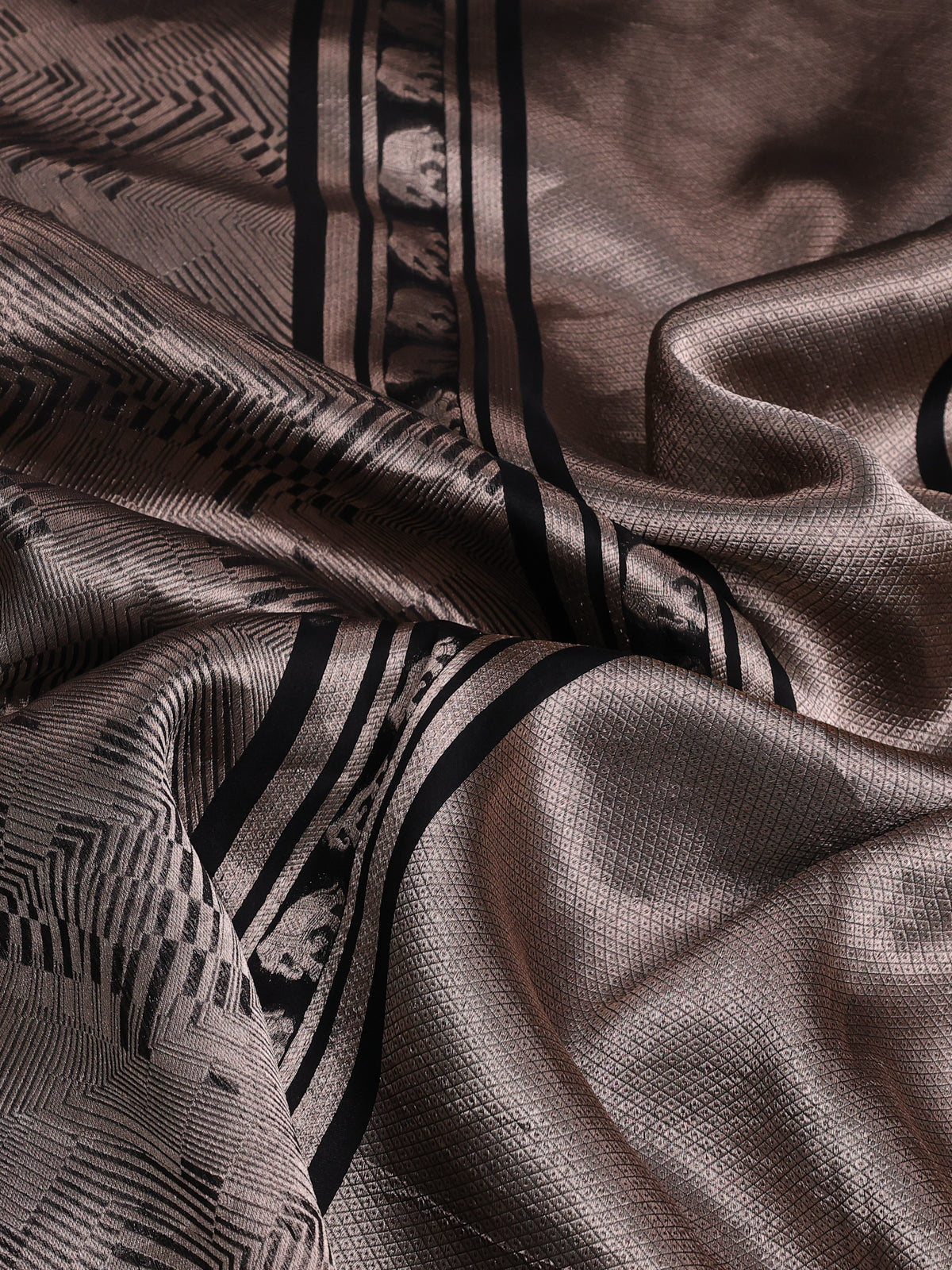 Black Banarasi Silk Saree With Allover Zari Weaves & Elephant Butta Border