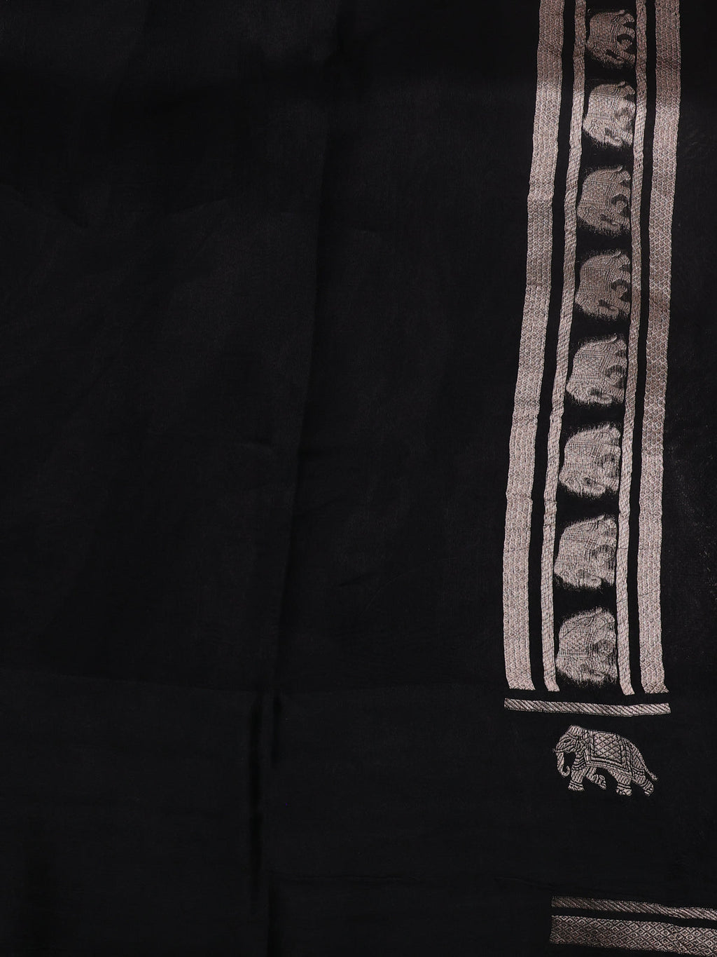 Black Banarasi Silk Saree With Allover Zari Weaves & Elephant Butta Border