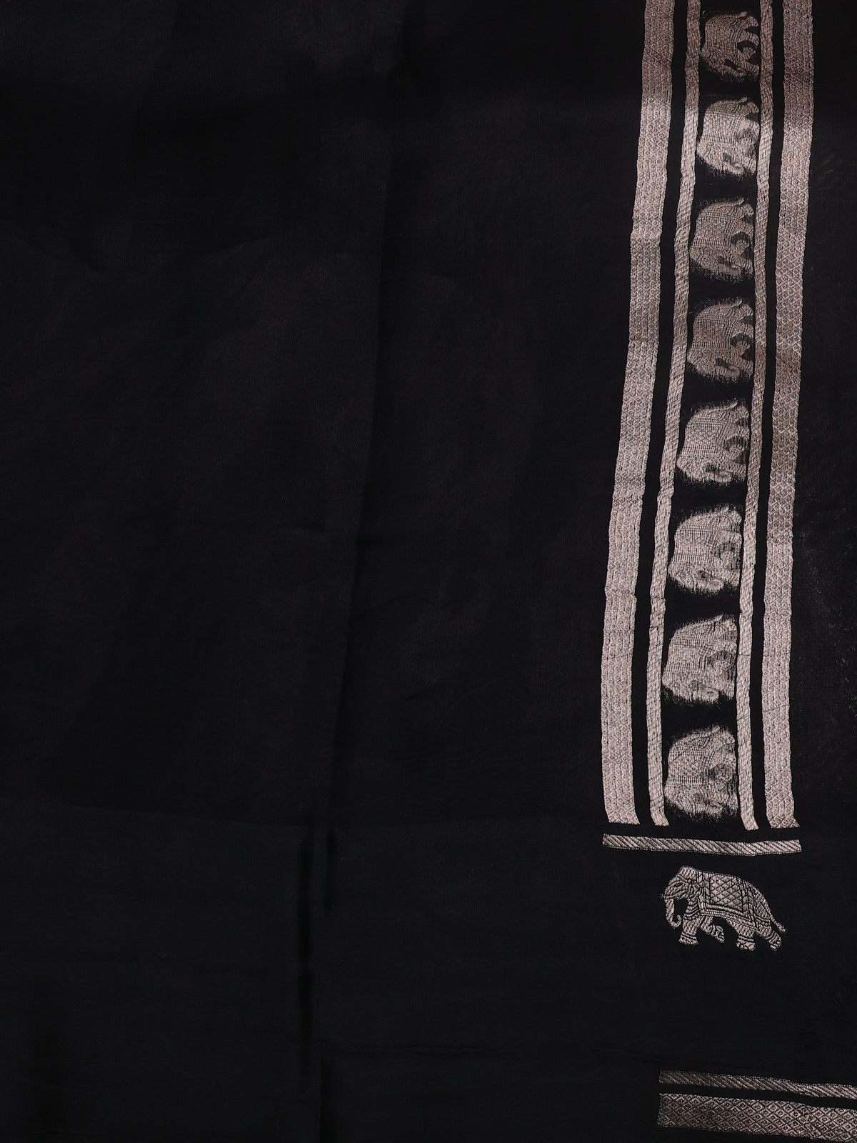 Black Banarasi Silk Saree With Allover Zari Weaves & Elephant Butta Border