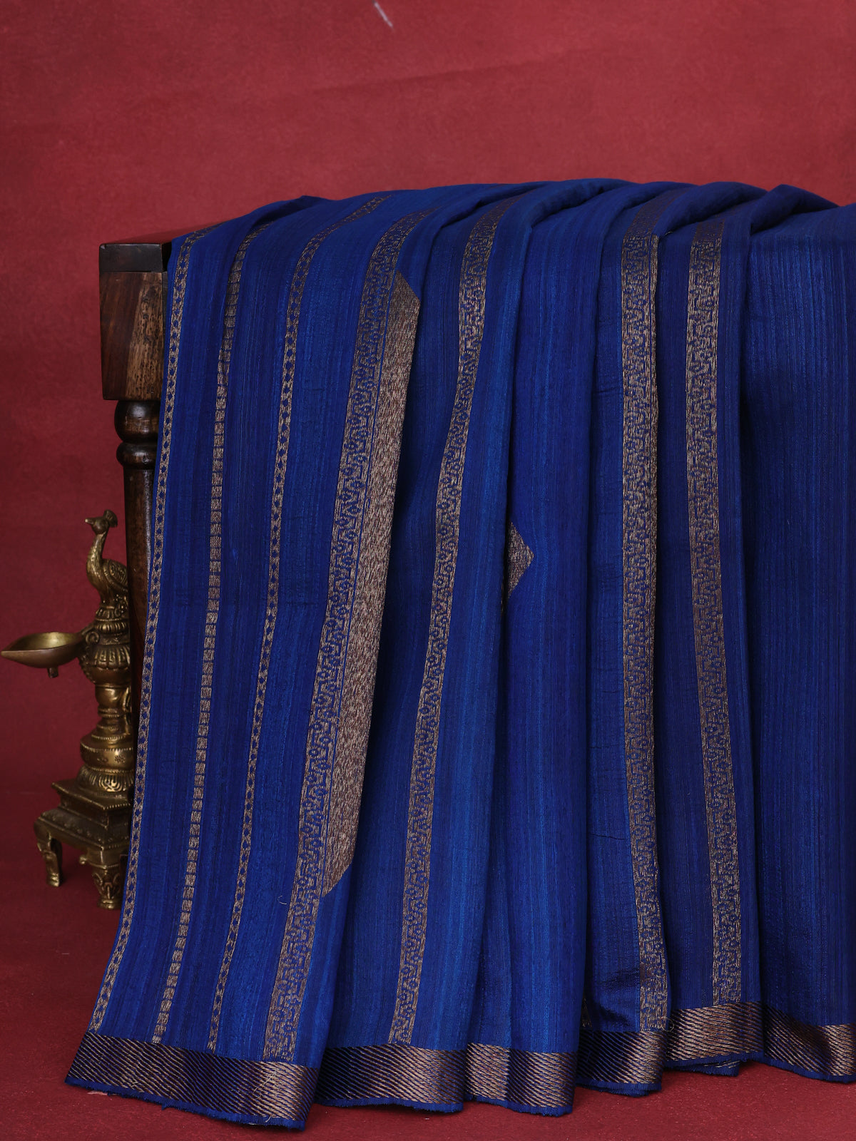 Cs Blue Banarasi Tussar Saree With Geometirc Weaves