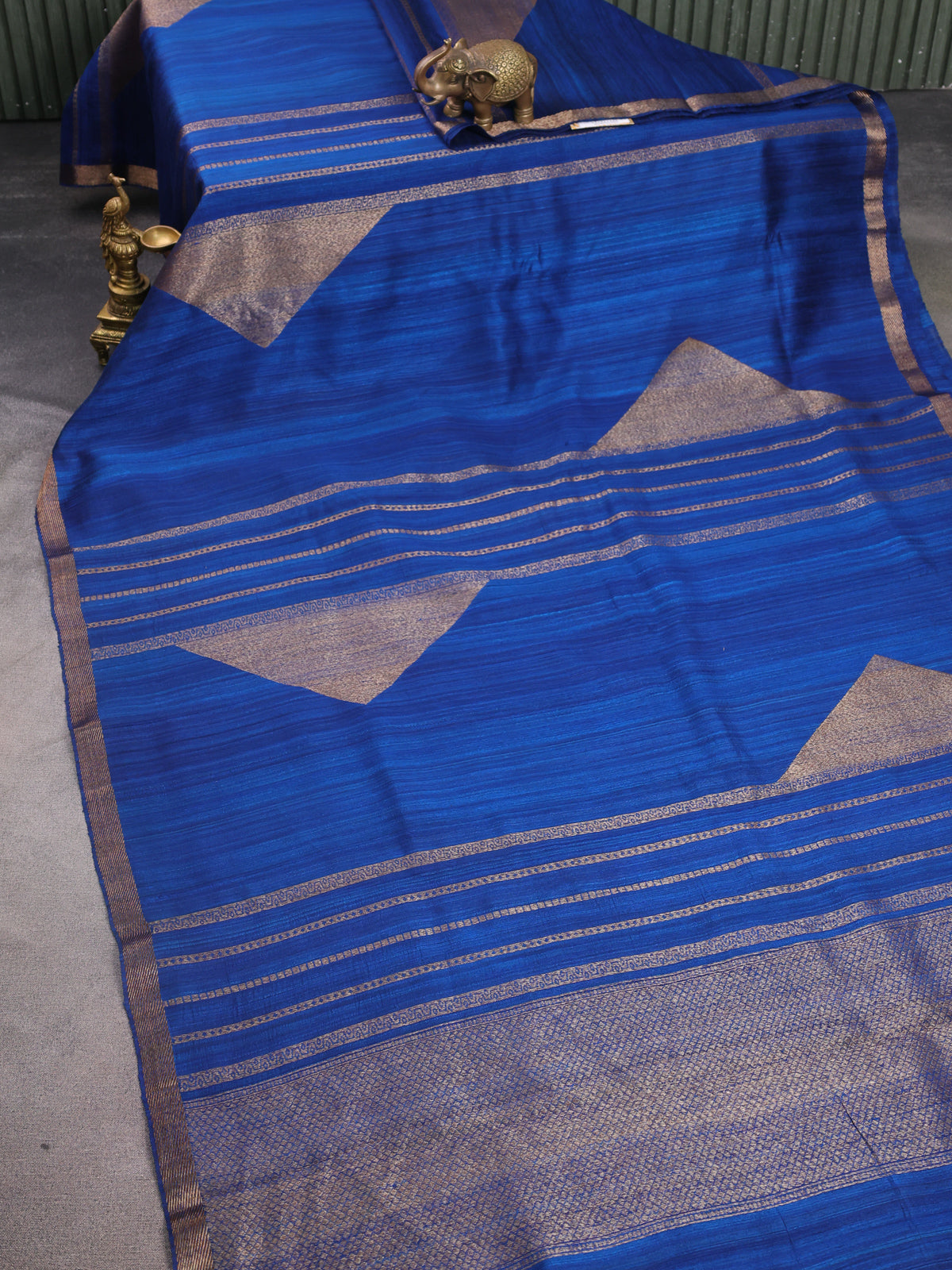 Cs Blue Banarasi Tussar Saree With Geometirc Weaves