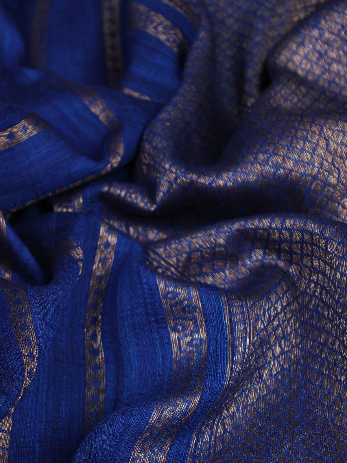 Cs Blue Banarasi Tussar Saree With Geometirc Weaves