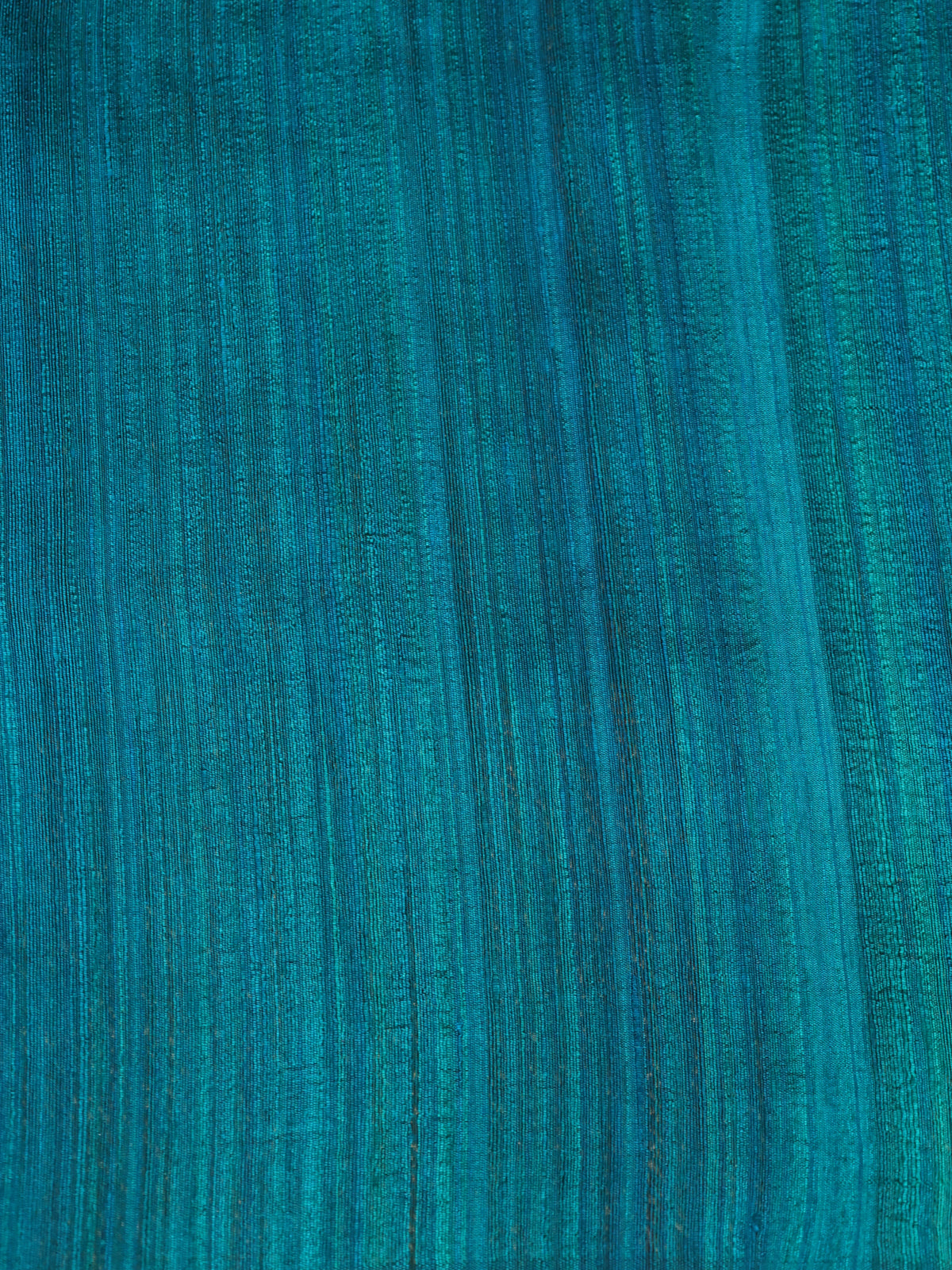 Blue -Teal Green Banarasi Tussar Saree With Plain Body & Long Antique Zari Border