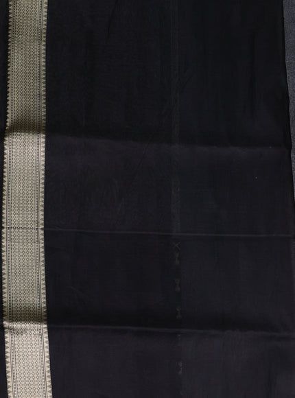 Off White - Black Banarasi Kora Saree With Zari Weaves & Long Motifi Border