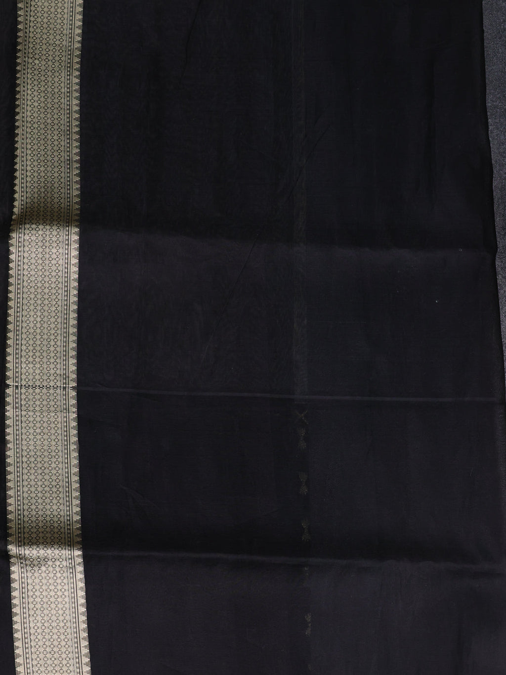 Off White - Black Banarasi Kora Saree With Zari Weaves & Long Motifi Border