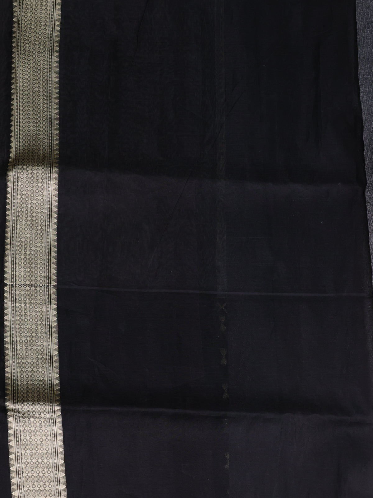 Off White - Black Banarasi Kora Saree With Zari Weaves & Long Motifi Border
