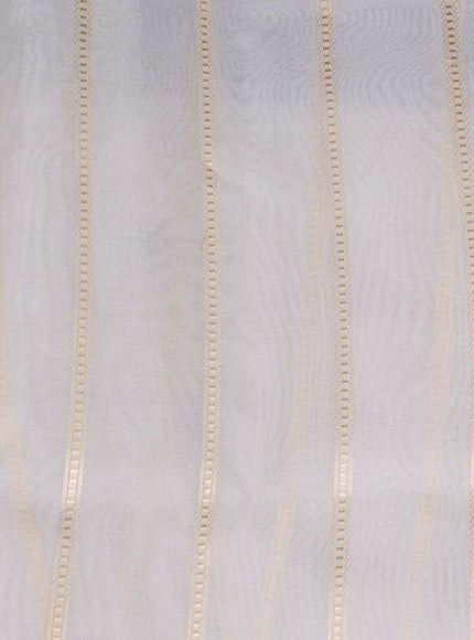 Elephant Grey - Off White Banarasi Silk Saree With Thread Weaves & Long Organza Floral Border