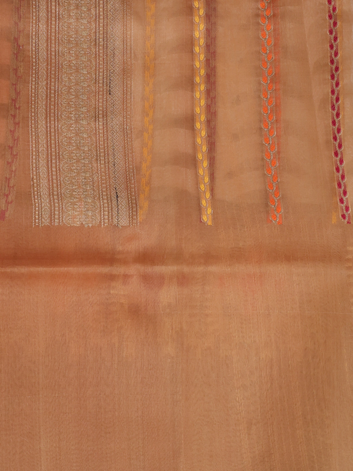 Off White - Dark Sandal Banarasi Kora Silk Saree With Thread Weaves