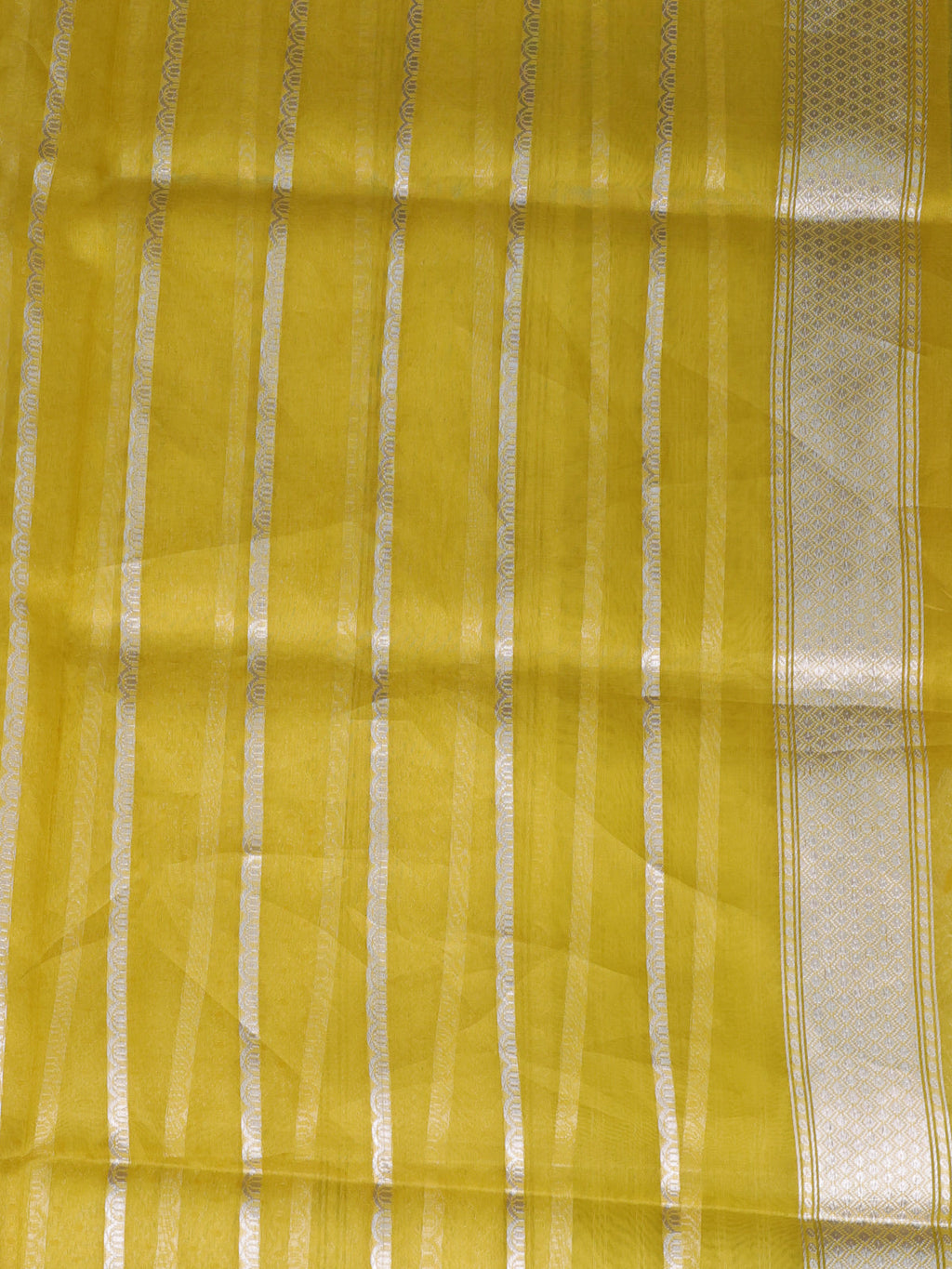 Lime Green - Yellow Banarasi Kora Silk Saree With Thread Weaves