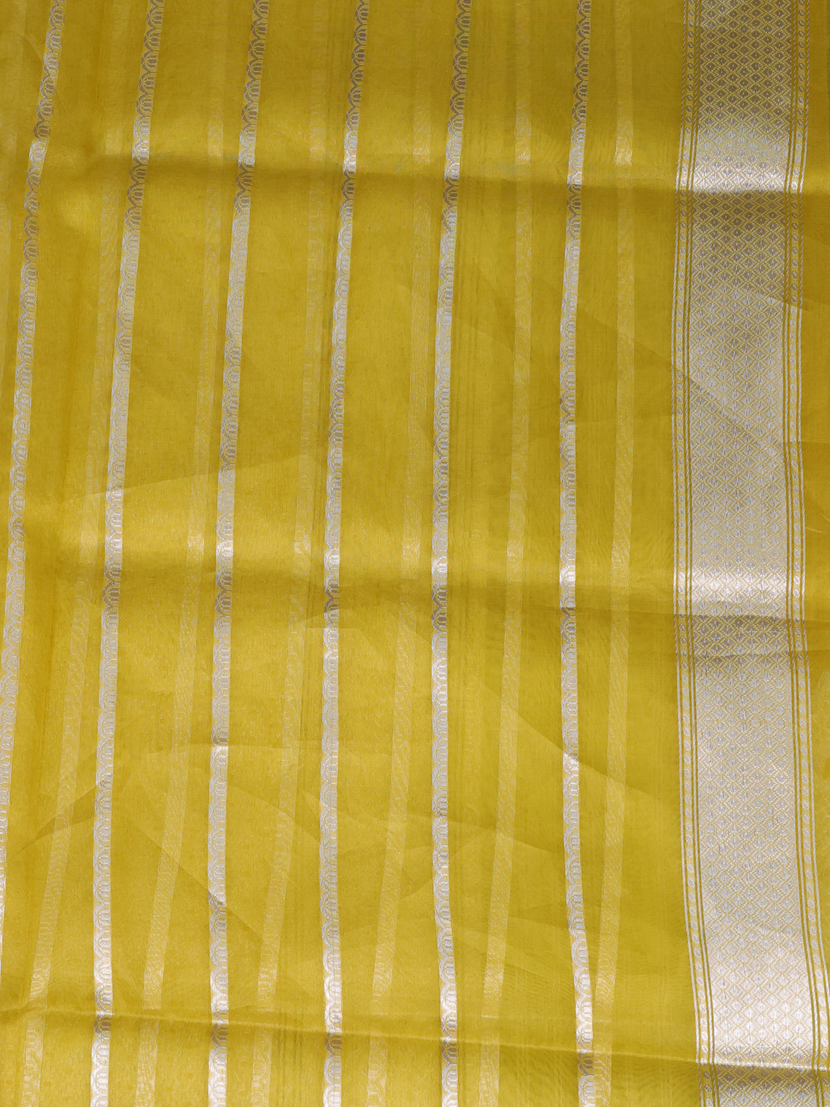 Lime Green - Yellow Banarasi Kora Silk Saree With Thread Weaves