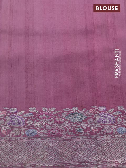 Beige Banarasi Tussar Georgette Silk Saree With Embroided Butta & Hand Painted Border Prints