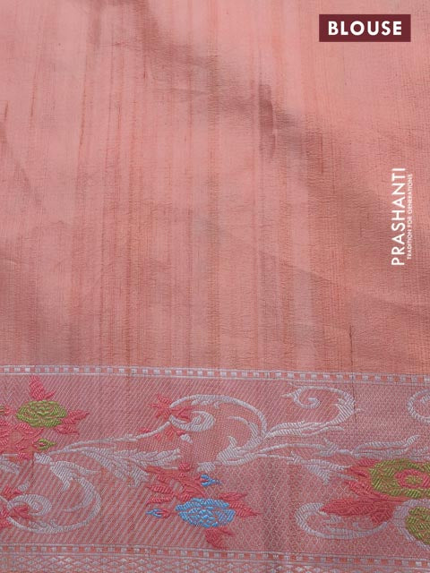 Yellow -Beige Banarasi Tussar Georgette Silk Saree With Embroided Butta & Hand Painted Border Prints
