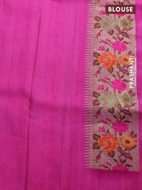 Pink-Purple Banarasi Tussar Georgette Silk Saree With Embroided Butta & Hand Painted Border Prints