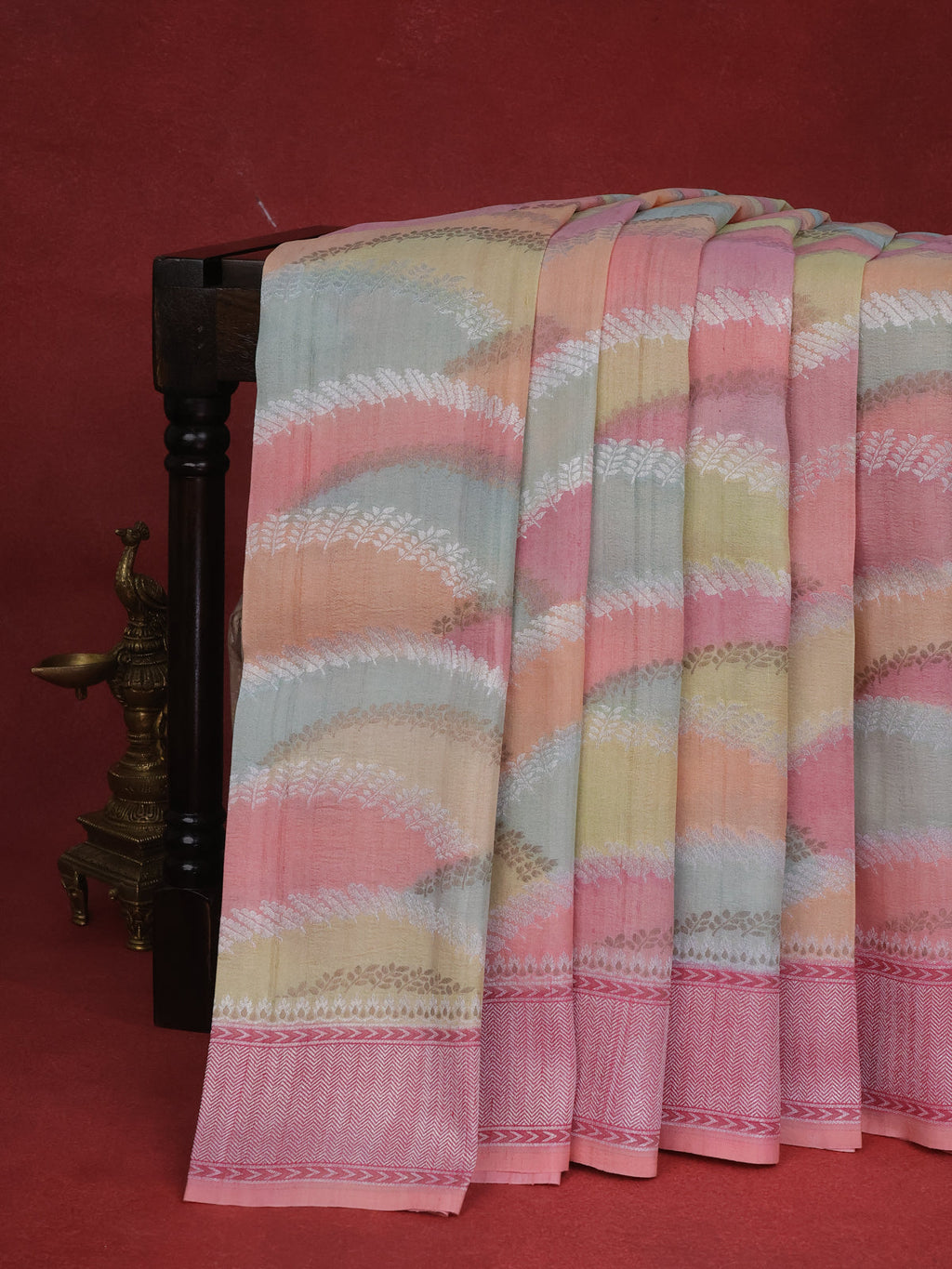 Multi Colour Banarasi Tussar Georgette Silk Saree With Allover Silver & Gold Zari Weaves