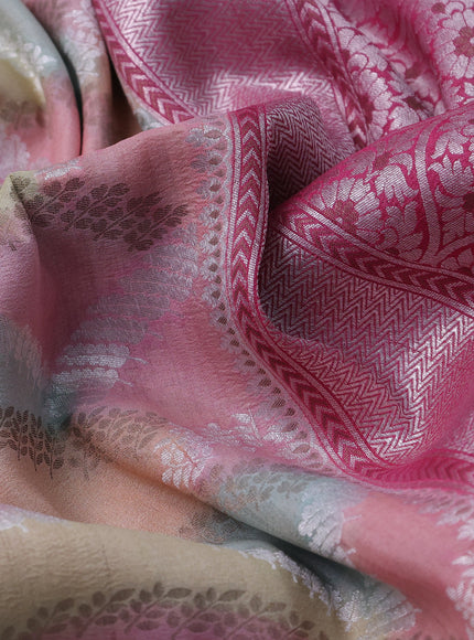 Multi Colour Banarasi Tussar Georgette Silk Saree With Allover Silver & Gold Zari Weaves