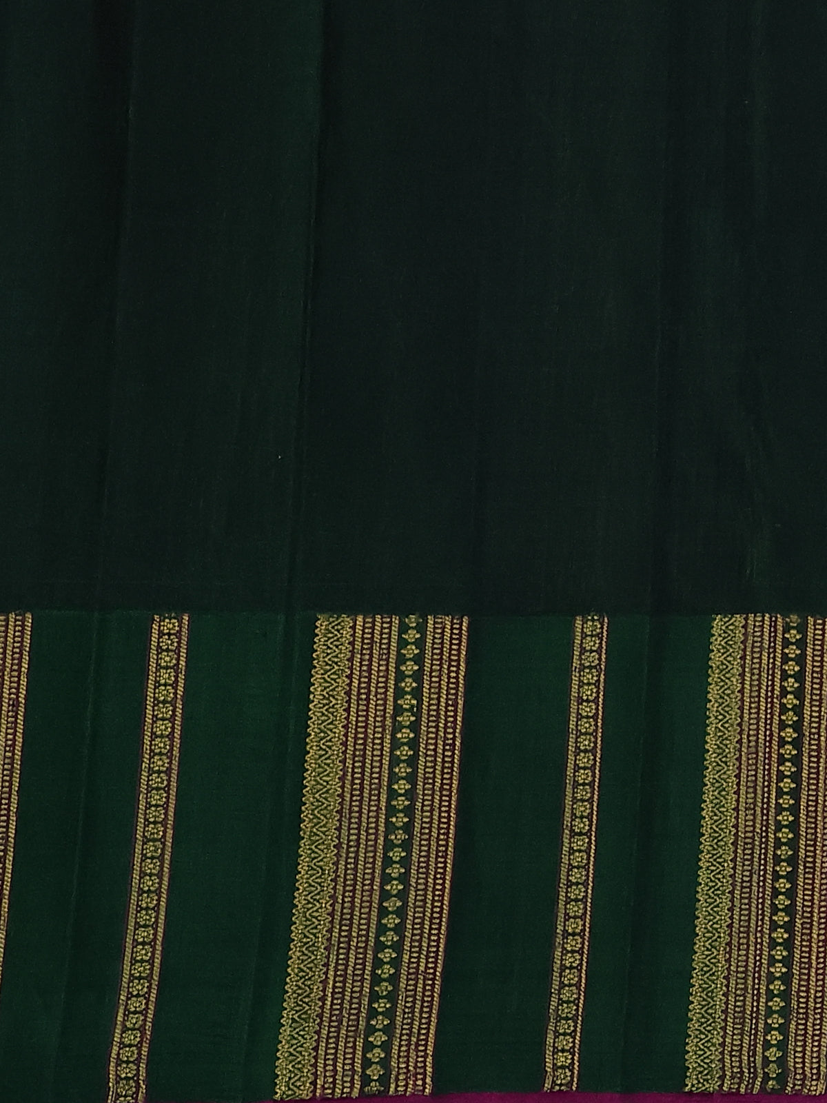 Golden Pink & Green Kanchipuram Tissue Kora Silk Saree With Allover Zari weaves & Panel Zari Weave Border