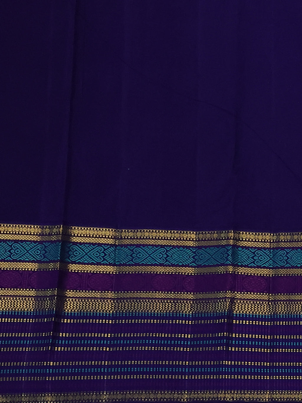 Teal Blue & Dark Blue Kanchipuram Kora Silk Saree With Zari Buttas & Rich Zari Border