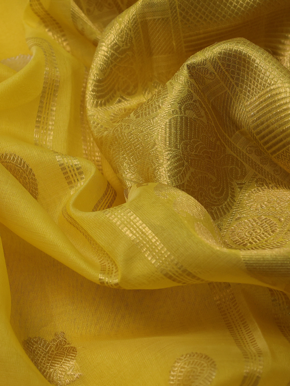 Yellow & Pink Kanchipuram Kora Silk Saree With Silver & Gold Zari Buttas Rich Zari Border