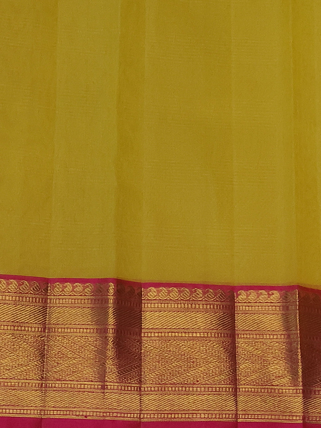 Yellow & Pink Kanchipuram Kora Silk Saree With Silver & Gold Zari Buttas Rich Zari Border