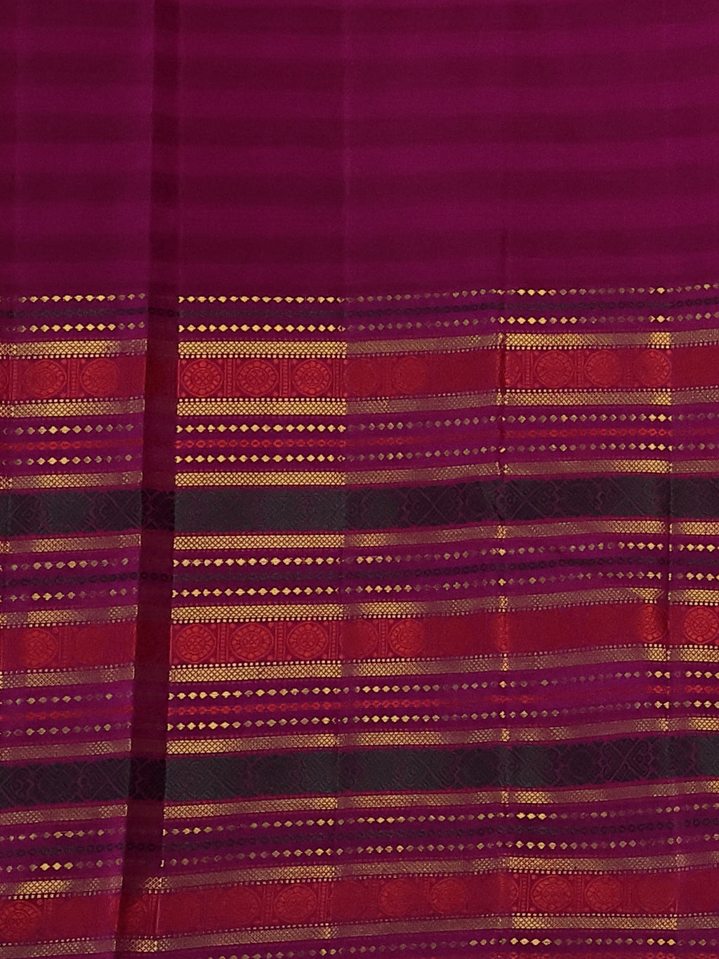 Mango Yellow-Purple Kanchipuram Silk Saree With Allover Zari Checks & Long Zari Border