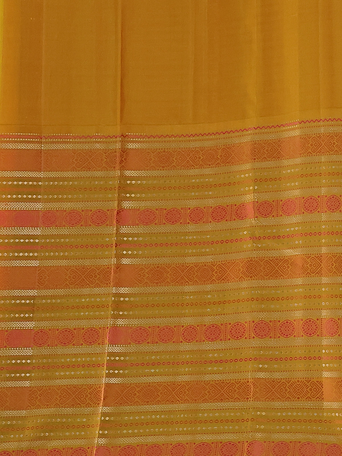 Light Pink-Mustard Yellow Kanchipuram Tissue Silk Saree With Allover Weaves & Rich Zari Border