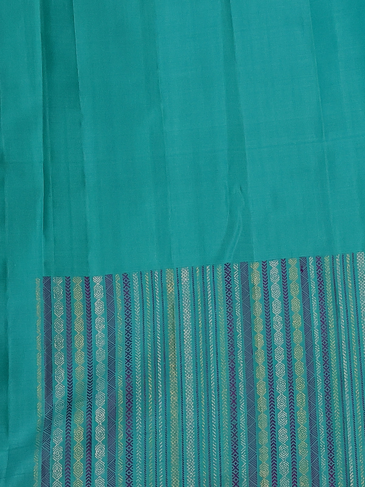 Peacock Green -Teal Green Kanchipuram Silk Saree With allover Zari weaves & Rich Border