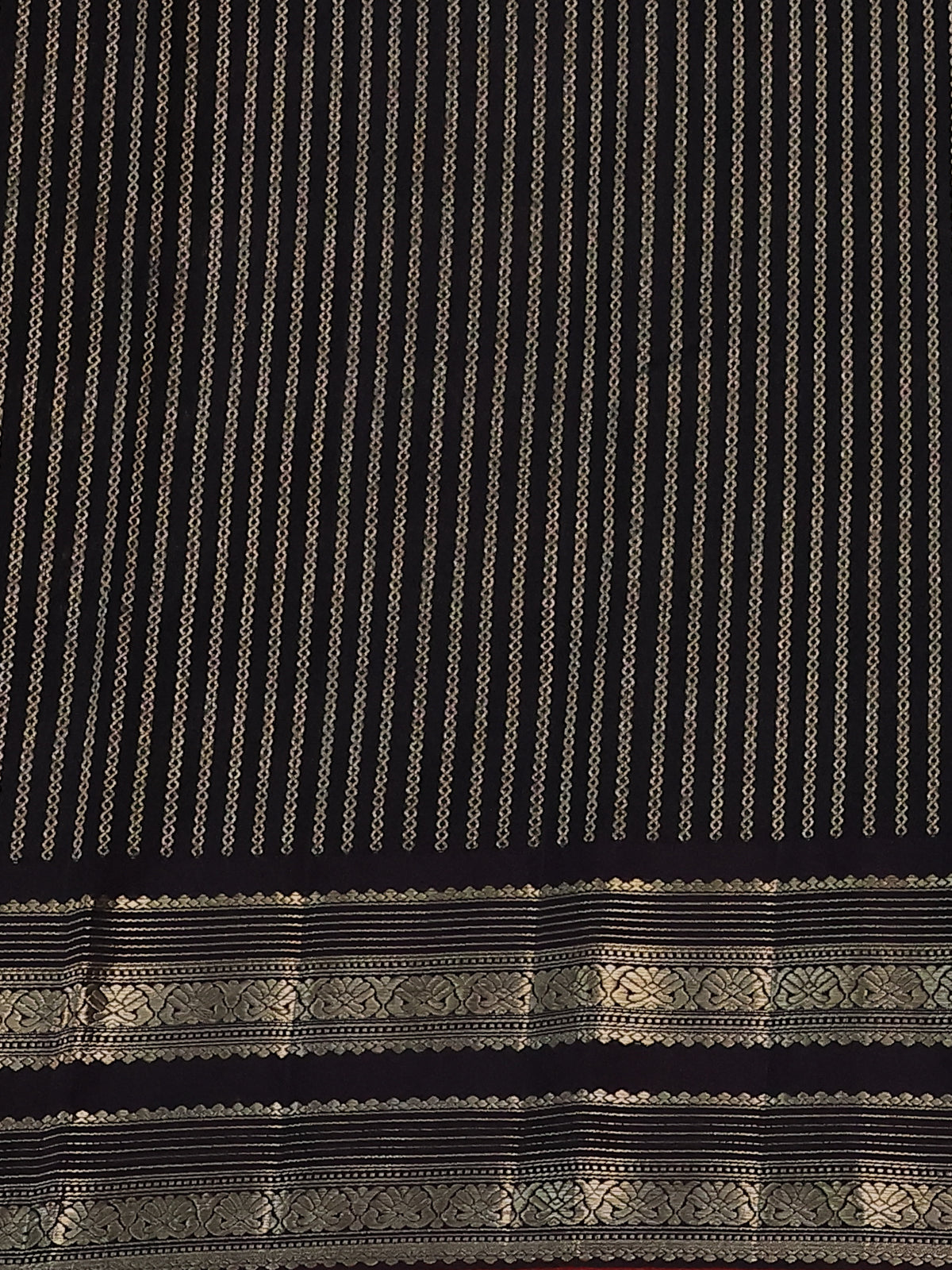 Peach-Coffee Brown Kanchipuram Silk Saree With golden zari buttas & Rich zari border