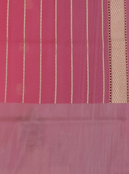 Light Pink Banarasi Kora Saree With Allover Zari Buttas & Rich Border