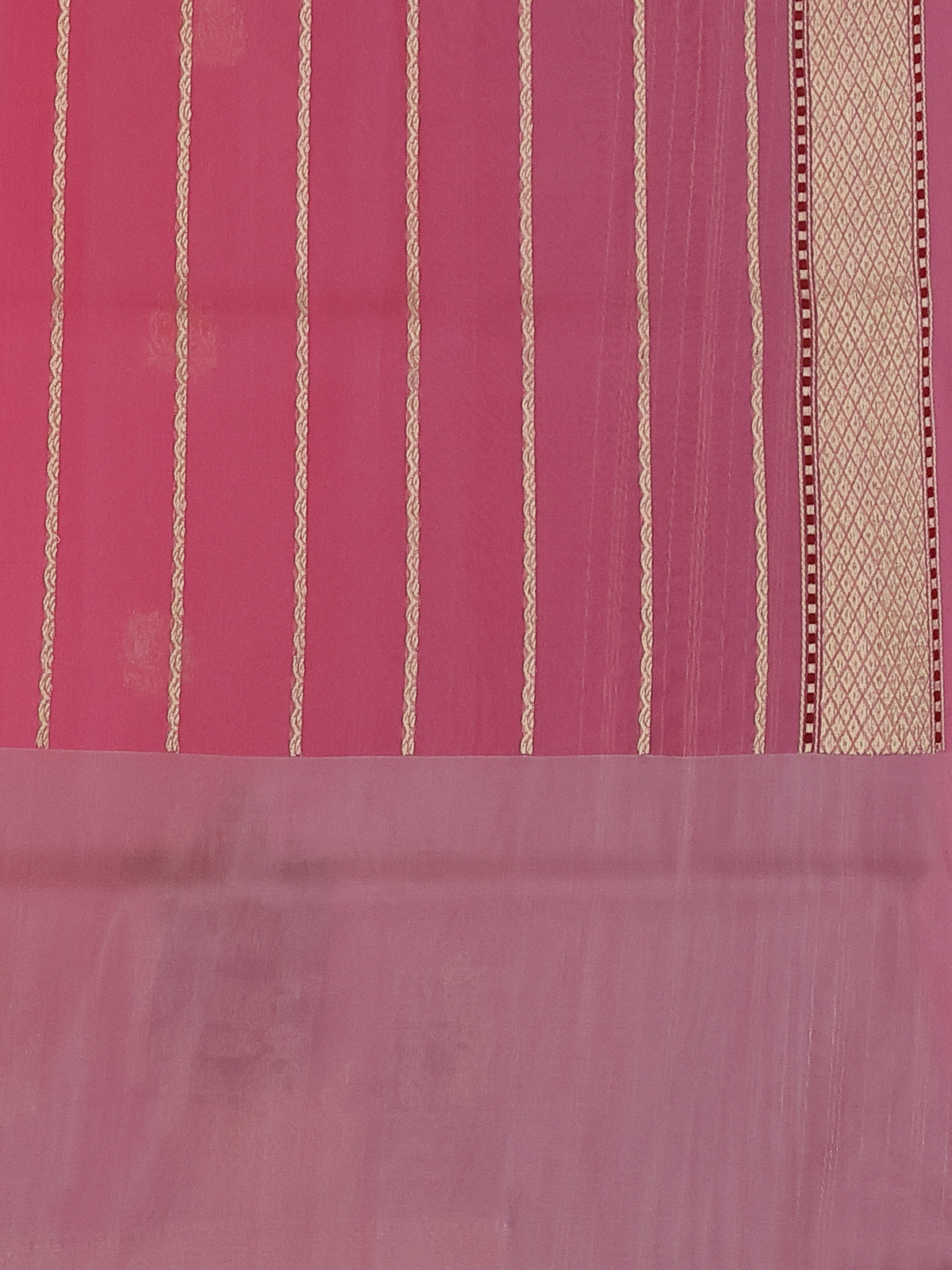 Light Pink Banarasi Kora Saree With Allover Zari Buttas & Rich Border