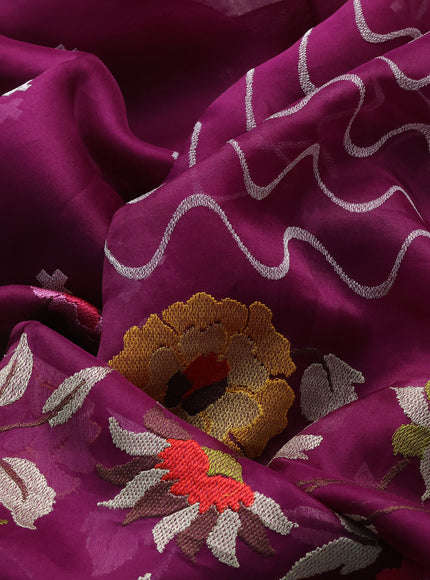 Purple Organza Silk Saree With Floral Embroidey & Rich Muniya Style Border