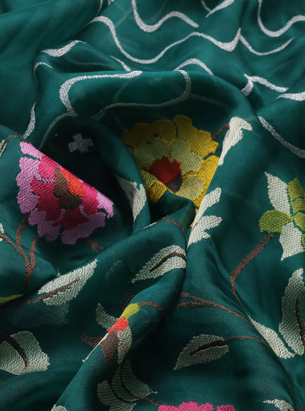 Green Organza Silk Saree With Floral Embroidey & Rich Muniya Style Border
