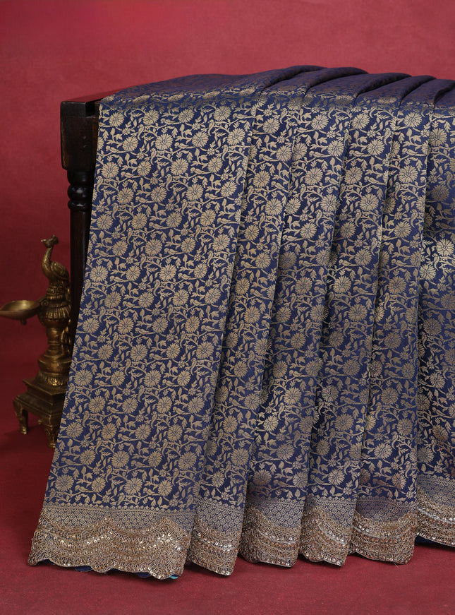 Peacock Blue Banarasi Silk Saree With Brocade Zari Weaves & Embroided Border
