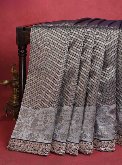 Navy Blue Banarasi Silk Saree With Brocade Zari Weaves & Embroided Border