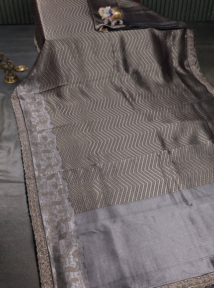 Navy Blue Banarasi Silk Saree With Brocade Zari Weaves & Embroided Border