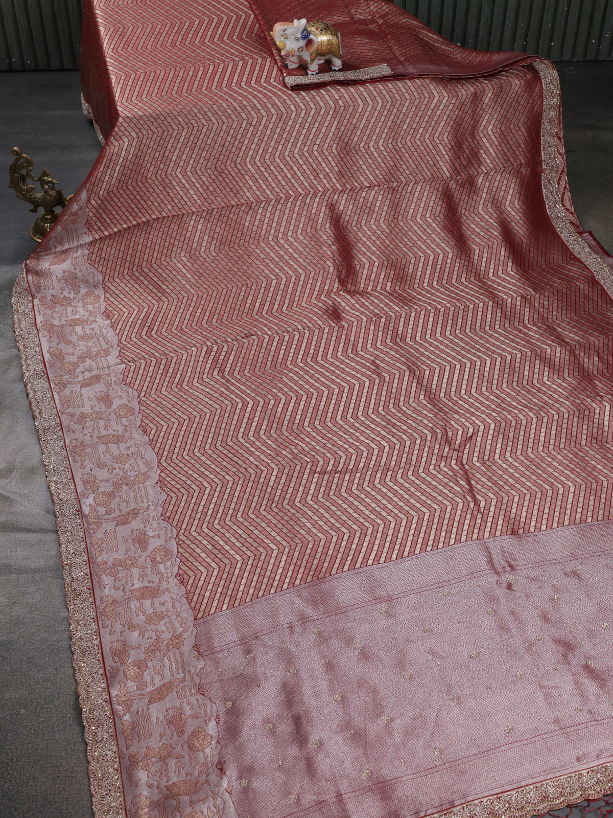 Maroon Banarasi Silk Saree With Brocade Zari Weaves & Embroided Border
