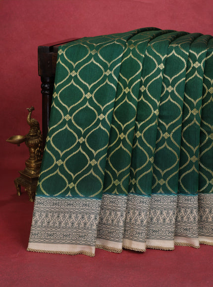 Green-Beige Chiniya Silk Saree With Zari Weaves & Embroided Border