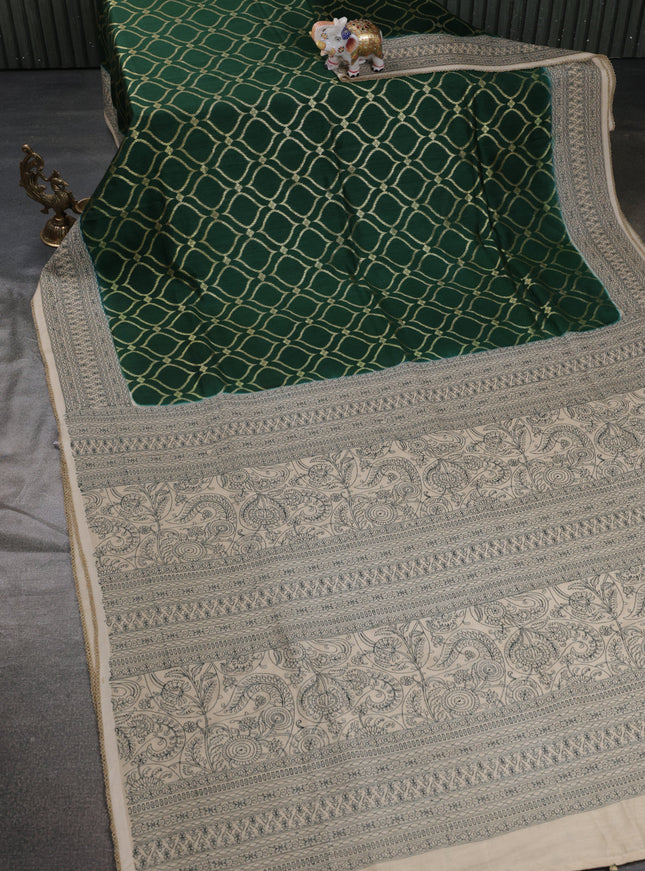 Green-Beige Chiniya Silk Saree With Zari Weaves & Embroided Border