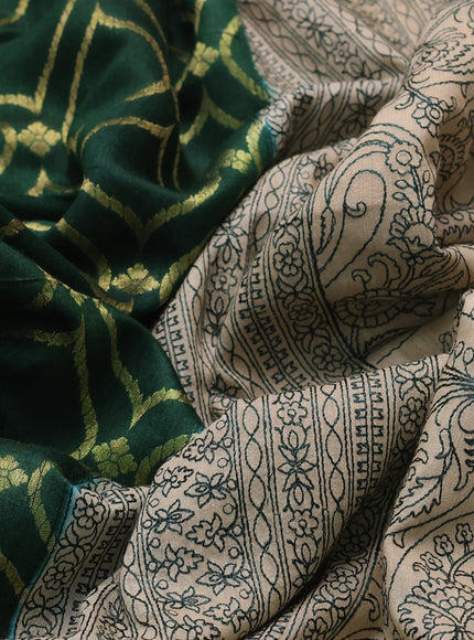 Green-Beige Chiniya Silk Saree With Zari Weaves & Embroided Border