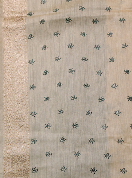 Green-Beige Chiniya Silk Saree With Zari Weaves & Embroided Border