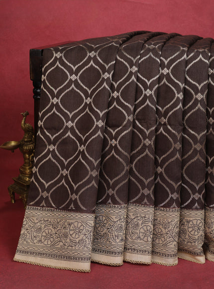 Brown-Beige Chiniya Silk Saree With Zari Weaves & Embroided Border