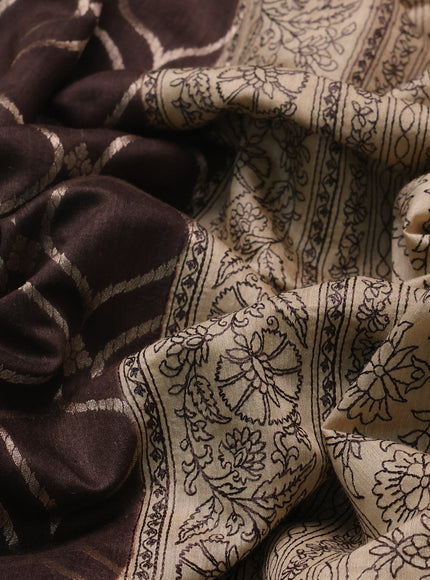 Brown-Beige Chiniya Silk Saree With Zari Weaves & Embroided Border