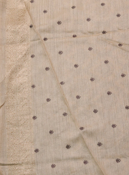 Brown-Beige Chiniya Silk Saree With Zari Weaves & Embroided Border