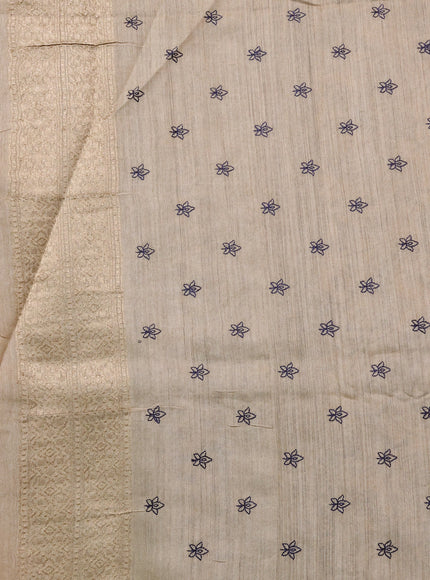 Navy Blue-Beige Chiniya Silk Saree With Zari Weaves & Embroided Border